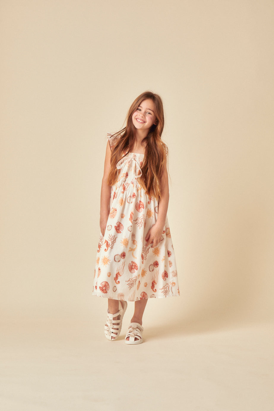 Secondary image ofGirls White Shell Print Hadley Midi Dress