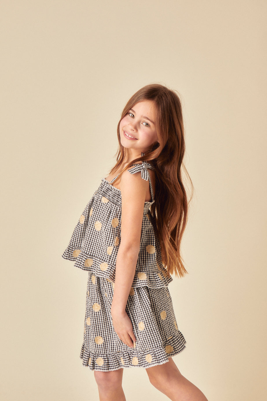 Secondary image ofGirls Black Gingham Shell Embroidered Skirt